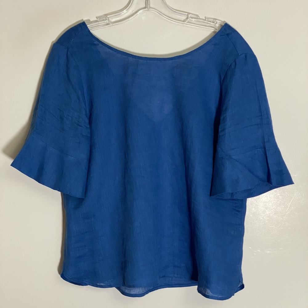 Antonio Melani Top Womens Small Blue Linen V Back Lagenlook Modern Coastal Beach